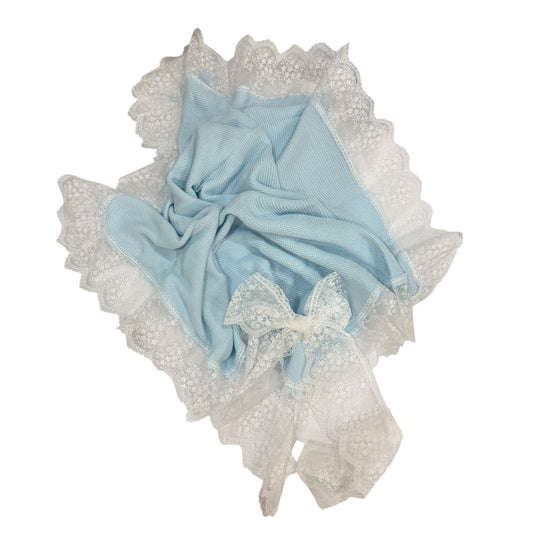 Gloria Light Blue Lace Bow Luxe Knitted Blanket