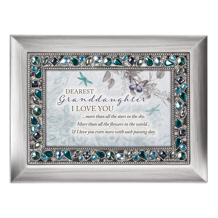 Granddaughter I Love You Brushed Silvertone Blue Jeweled Music Box Plays Wonderful World