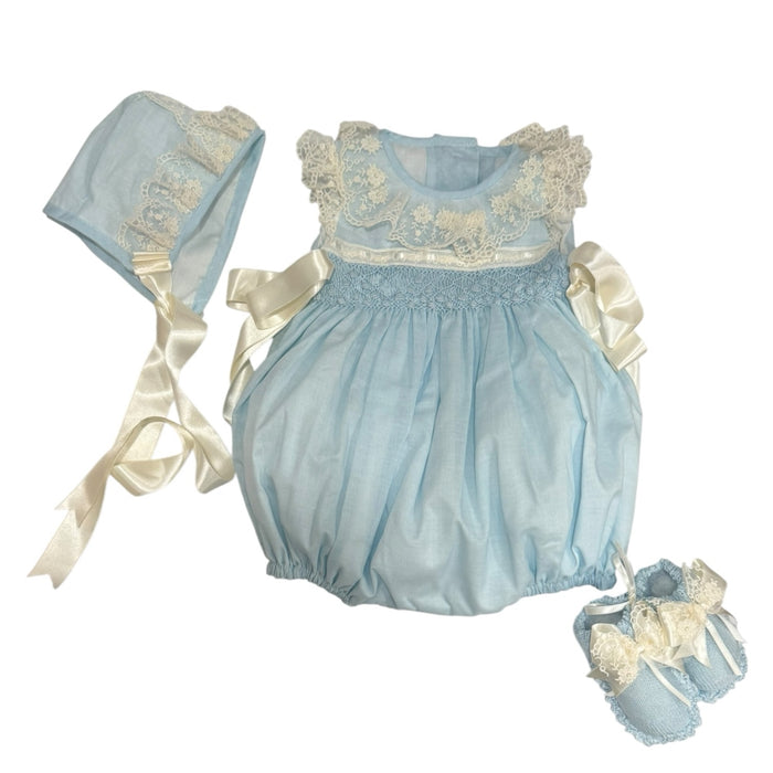 Helena Heirloom Handsmocked Light Blue Romper