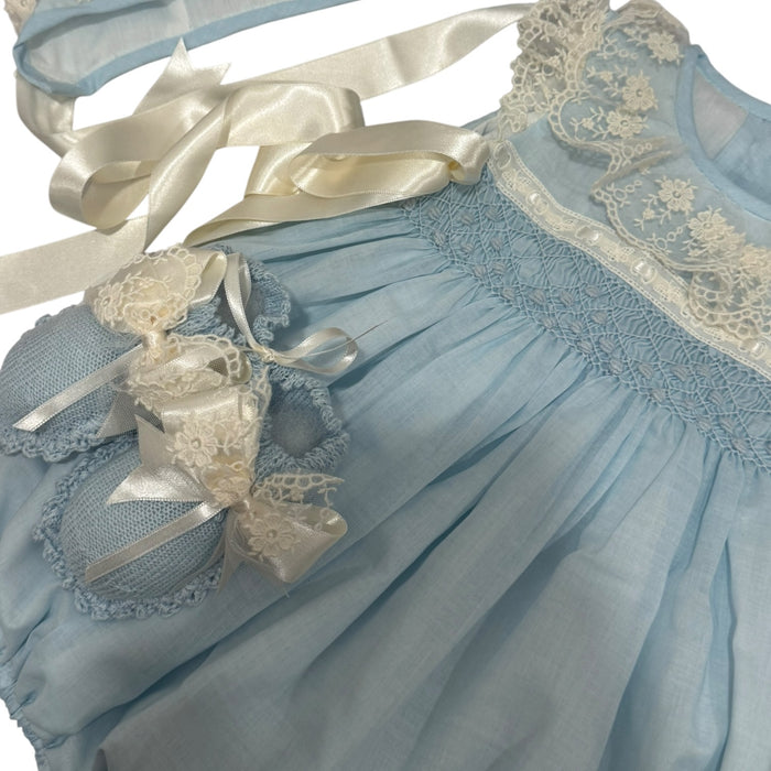 Helena Heirloom Handsmocked Light Blue Romper