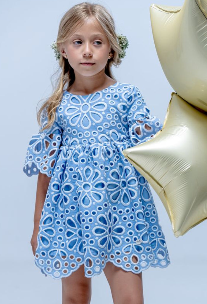 Helga Broderie Dusty Blue Floral Dress