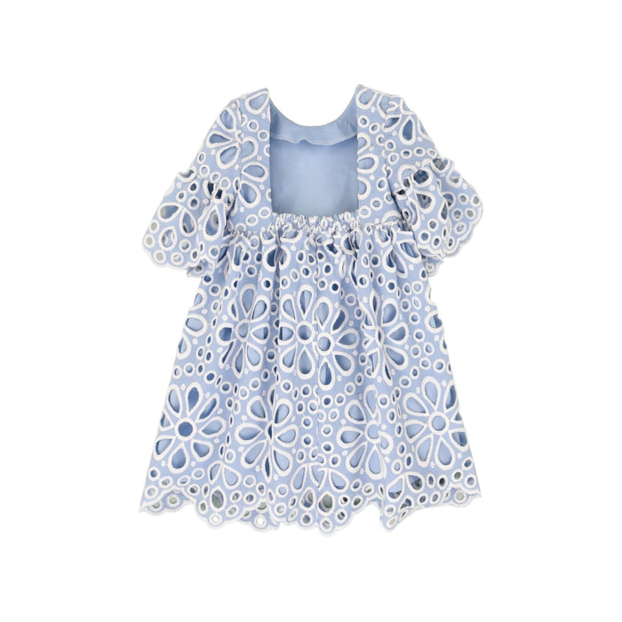 Helga Broderie Dusty Blue Floral Dress