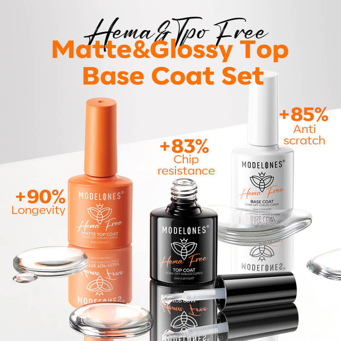 Free Hema-Free Matte & Shine Top & Base Coat Set Gift MODELONES #