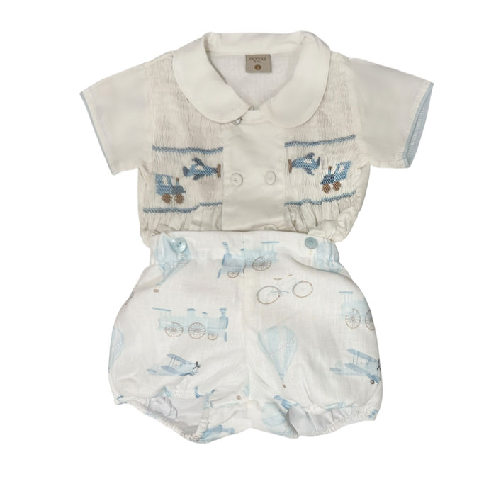 Hernan Airplane Train Handsmocked Boy 2-PC set