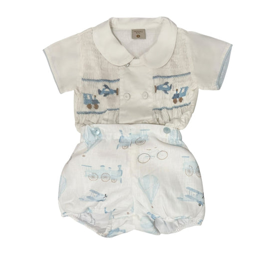 Hernan Airplane Train Handsmocked Boy 2-PC set