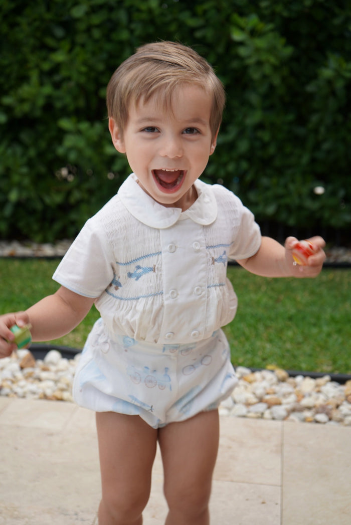 Hernan Airplane Train Handsmocked Boy 2-PC set