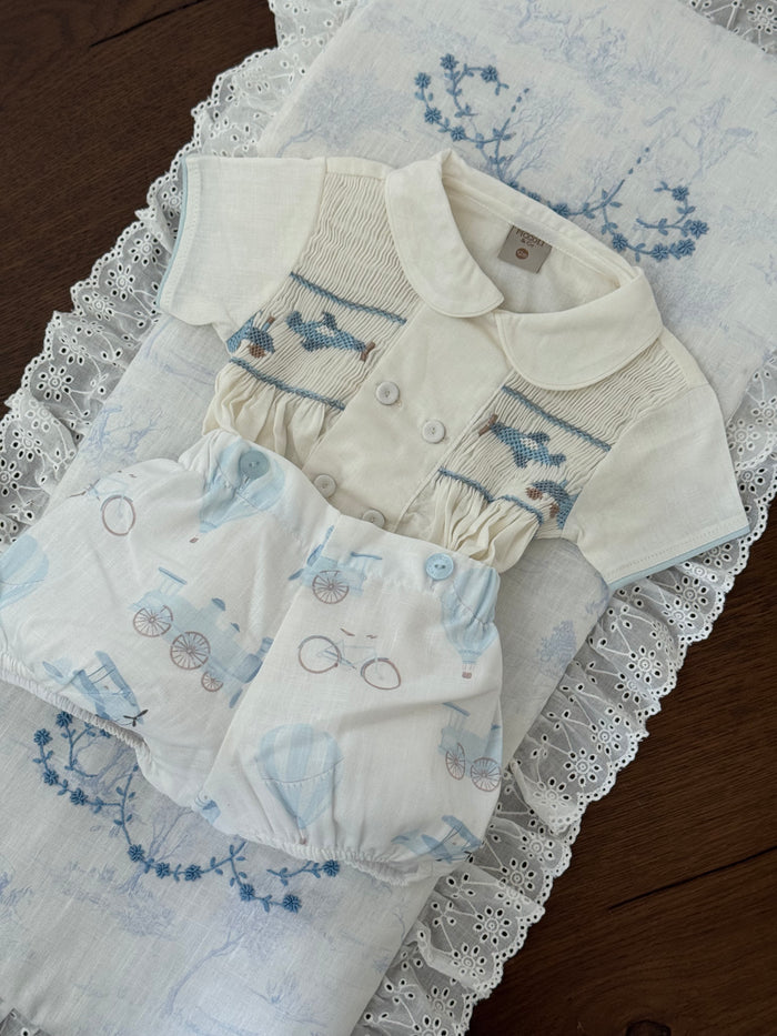 Hernan Airplane Train Handsmocked Boy 2-PC set