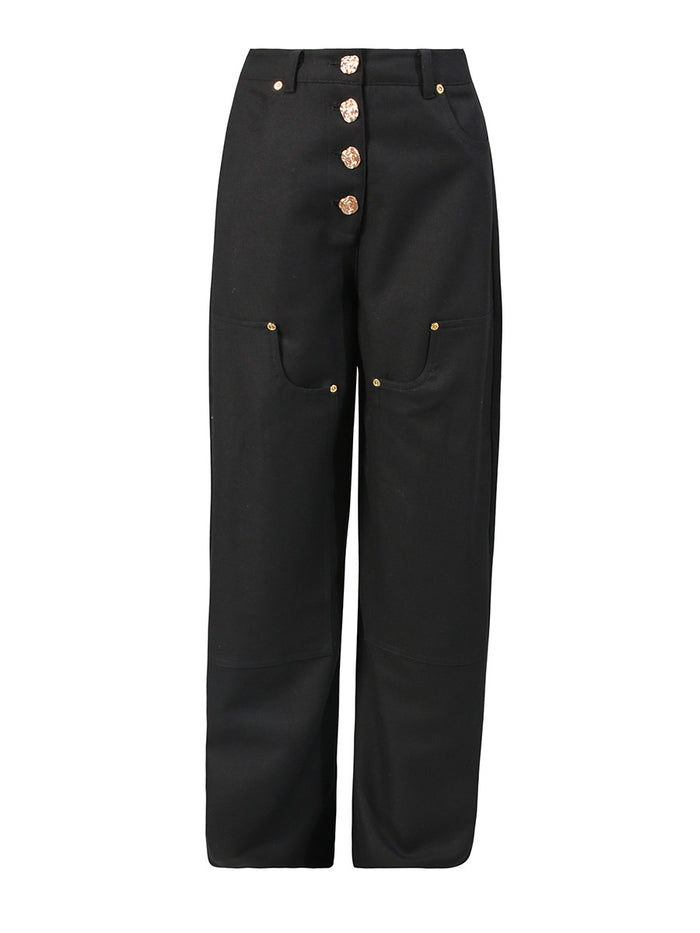 high-waisted wide-leg pants with gold button detail – ASOO