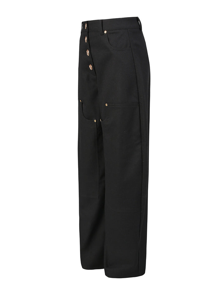 high-waisted wide-leg pants with gold button detail – ASOO