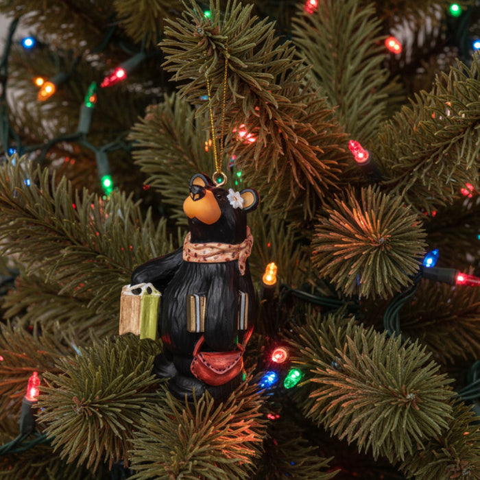 holiday black bear shopping christmas ornament