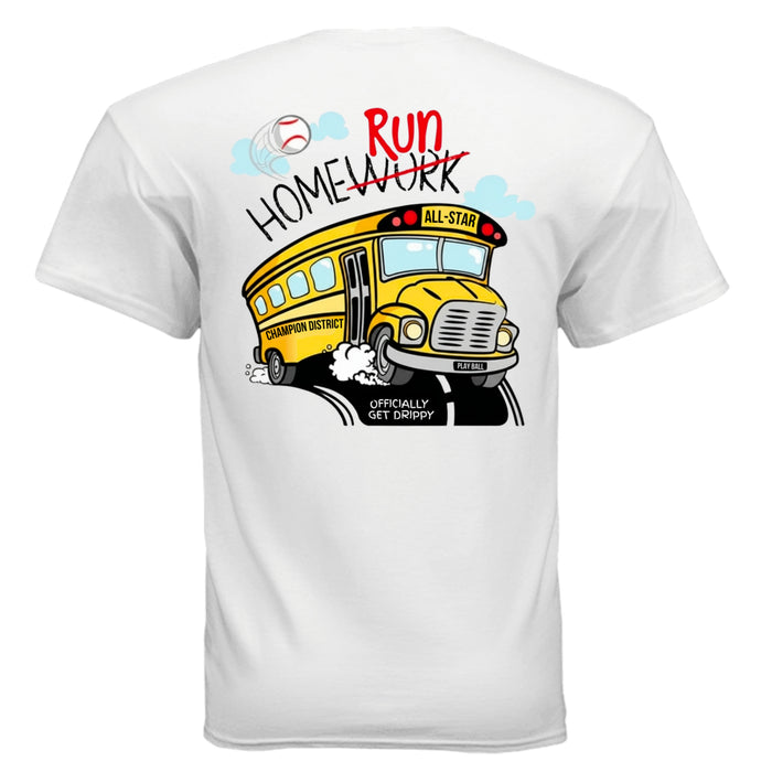 Front design of Back to School youth athletic t-shirt for baseball and softball players, kids graphic sports apparel