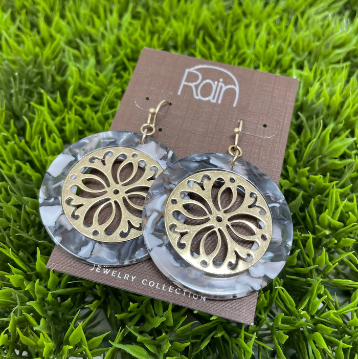 Gold Grey Ring Open Design Earrings — Rain Jewelry Collection