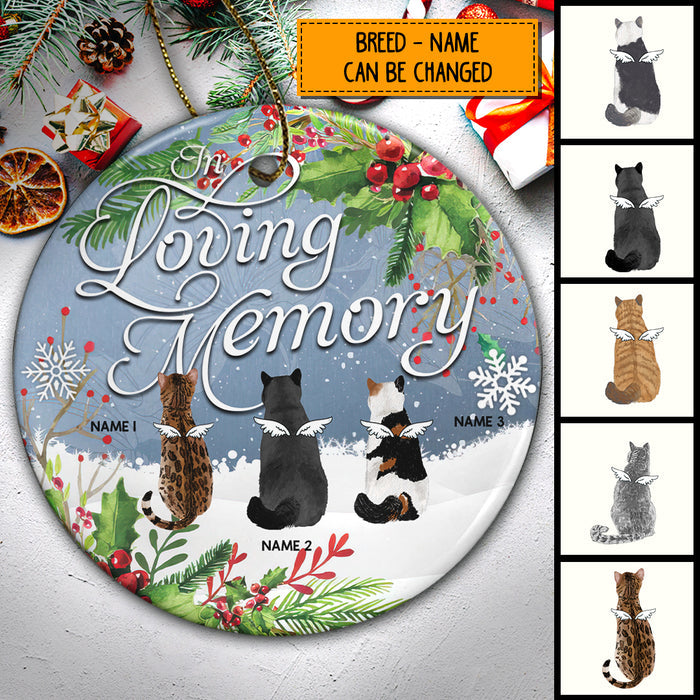 In Loving Memory Grey Sky Memorial Circle Ceramic Ornament - Personalized Angel Cat Decorative Christmas Ornament