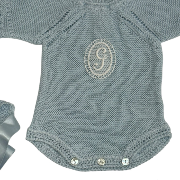 Initial Knitted Light Blue 3-piece Knitted Romper