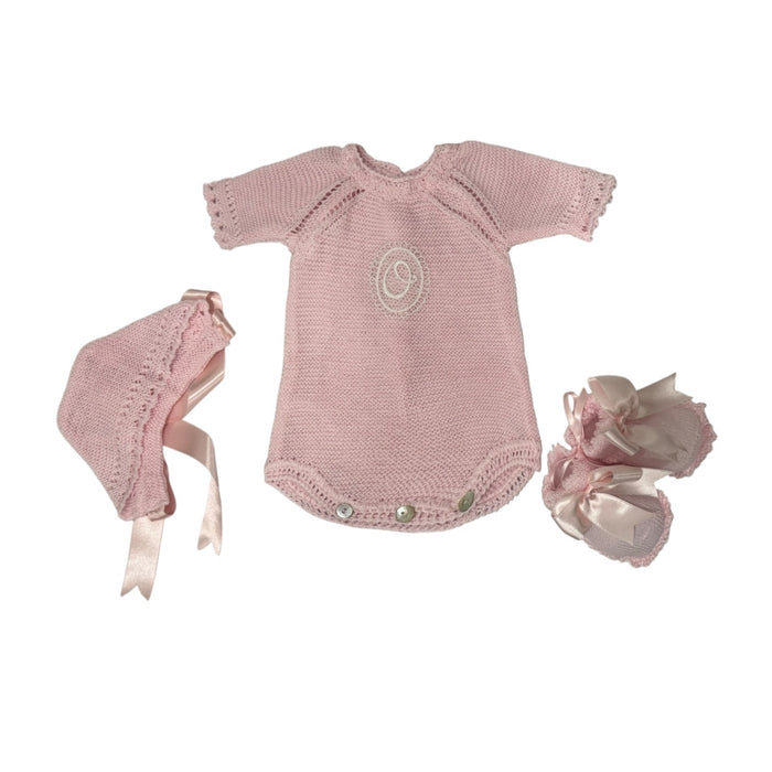 Initial Knitted Light Pink 3-piece Knitted Romper