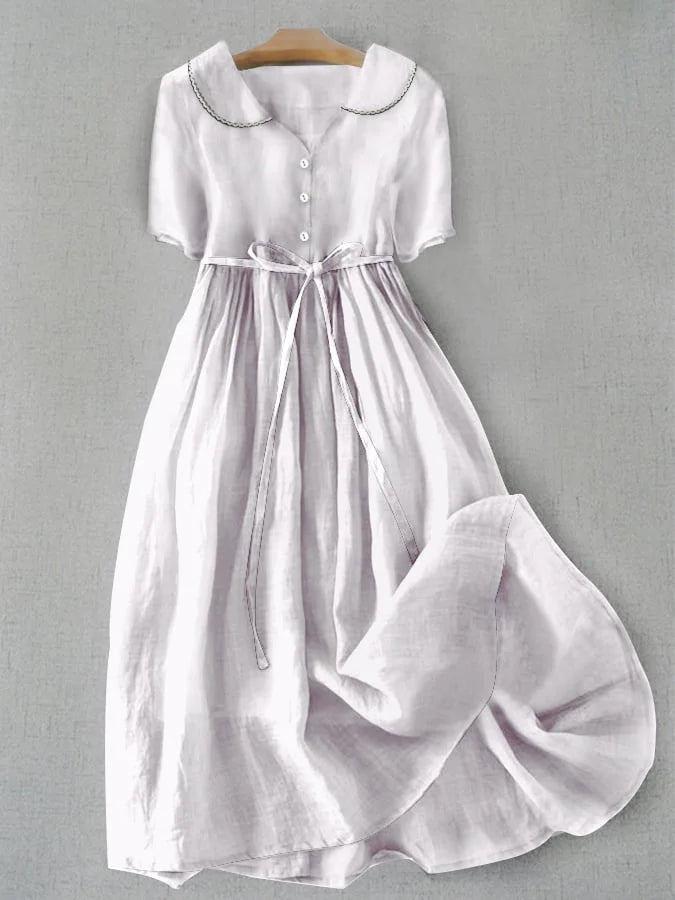 Isla Midi Dress - Elegant Cotton-Linen Comfort for Women