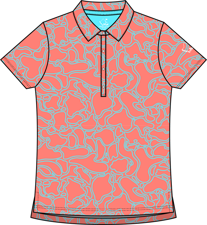 "Island Coral" Aqua Reef - OGA Women's Polo - Aqua / Coral