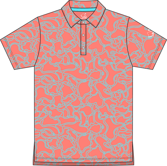 "Island Coral" Aqua Reef - OGA Youth Polo - Aqua / Coral