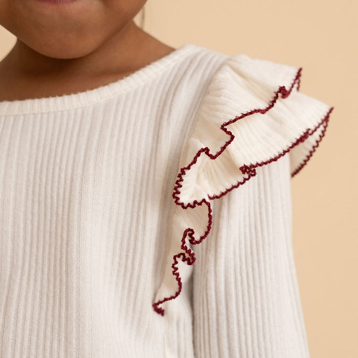 Ivory Pacci Ribbed Ruffled Top