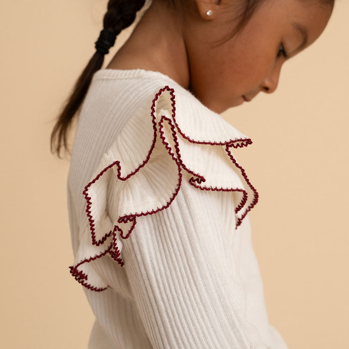 Ivory Pacci Ribbed Ruffled Top