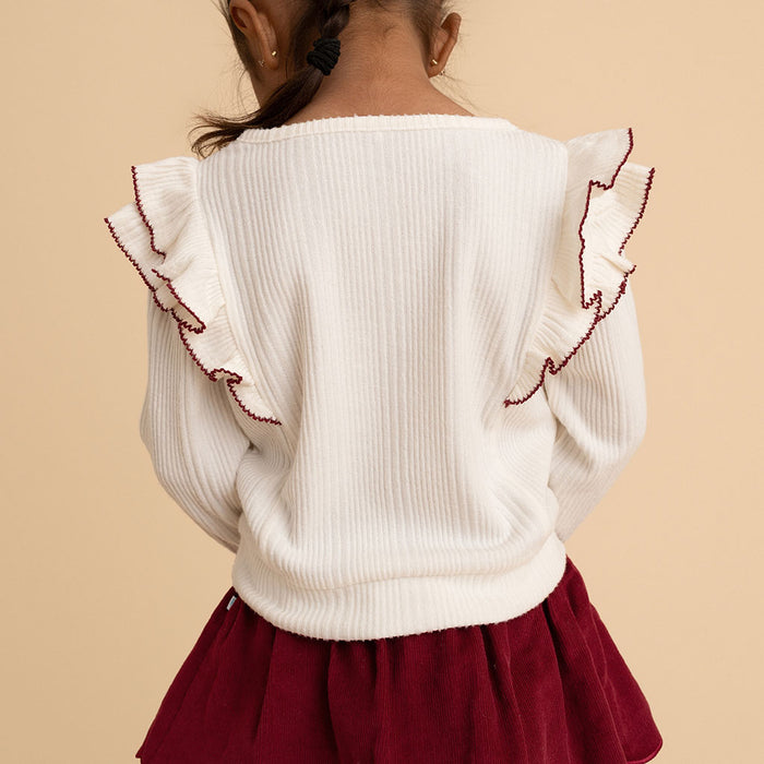Ivory Pacci Ribbed Ruffled Top