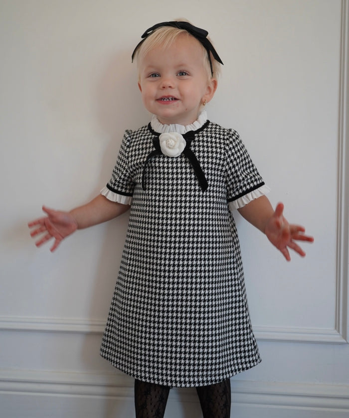 Jackie Black/White Houndstooth Rose Dress