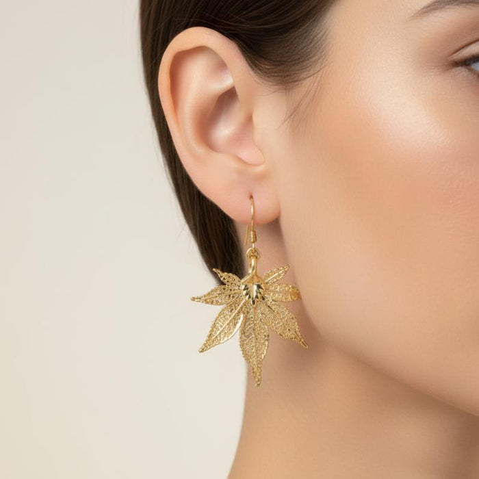japanese maple gold leaf earrings