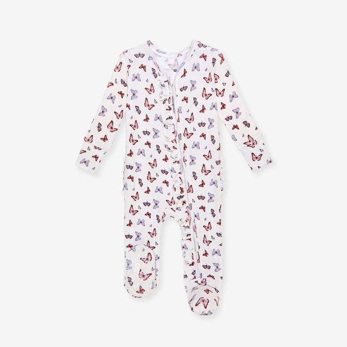 Joan Pointelle Footie Ruffled Zippered One Piece