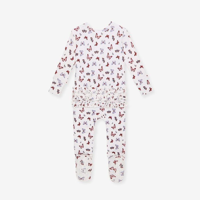 Joan Pointelle Footie Ruffled Zippered One Piece