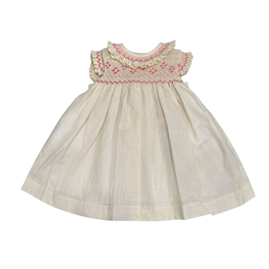 Joni Cream Two Pink Handsmocked Girl Dress