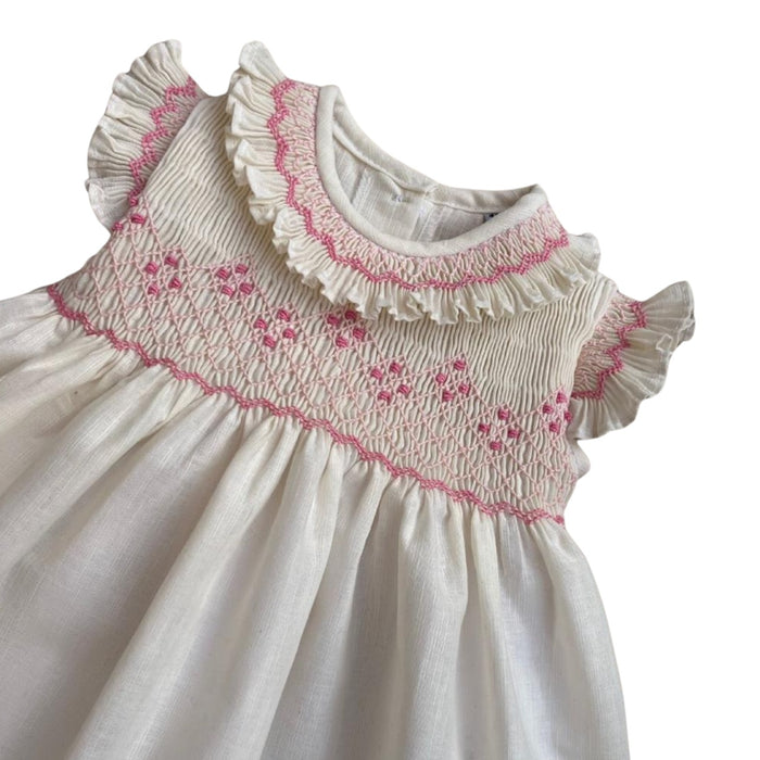 Joni Cream Two Pink Handsmocked Girl Dress