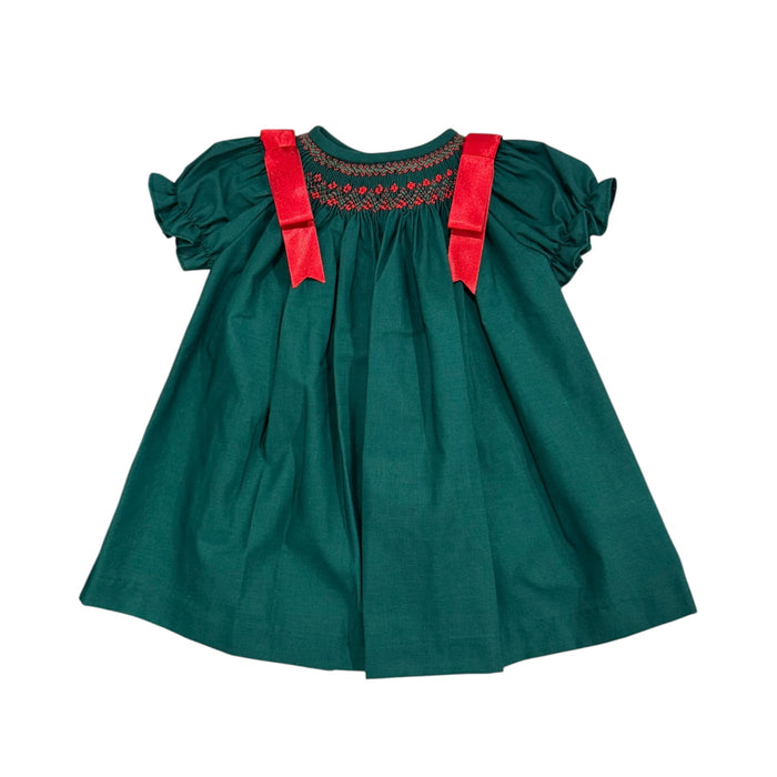 Joy Green and Red Handsmocked Bishop Girl Dress