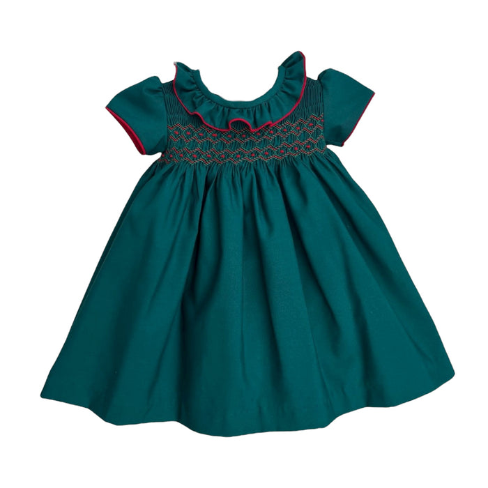 Joy Green and Red Handsmocked Girl Dress