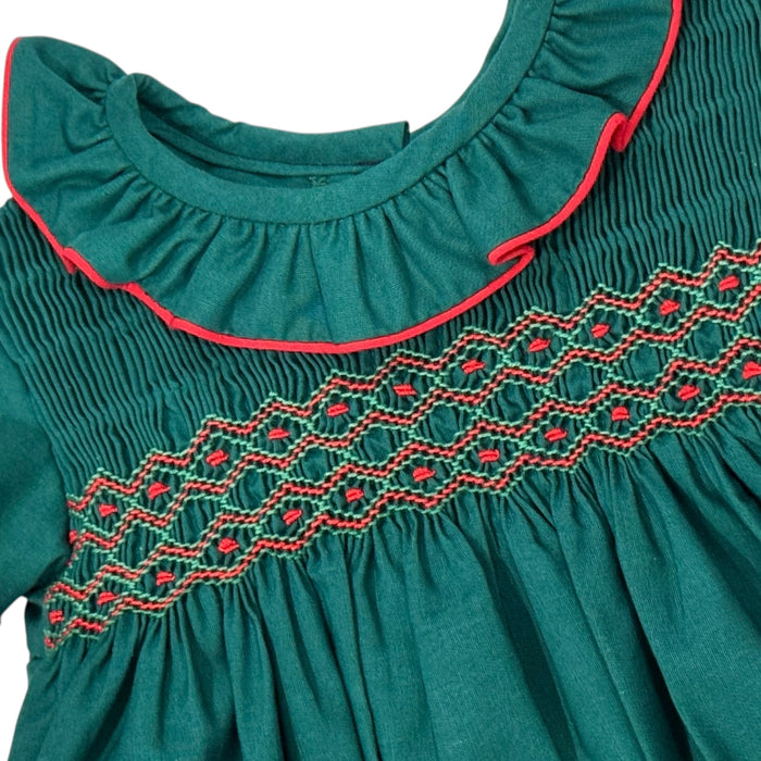 Joy Green and Red Handsmocked Girl Dress