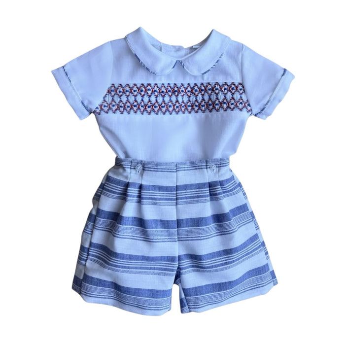 Kathryn Blue Stripes Handsmocked Boy Set
