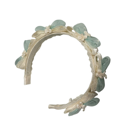 Kaya Seafoam Green Organza Handmade Flowers Headband