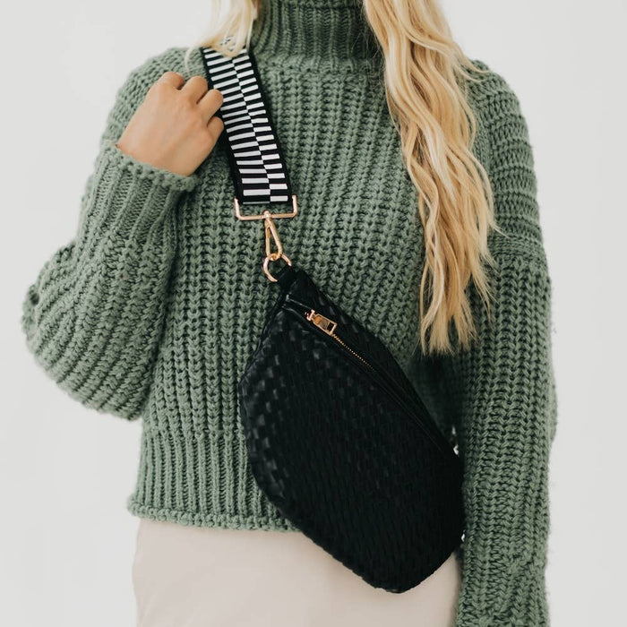 Keara Woven Crossbody Bag  - Black