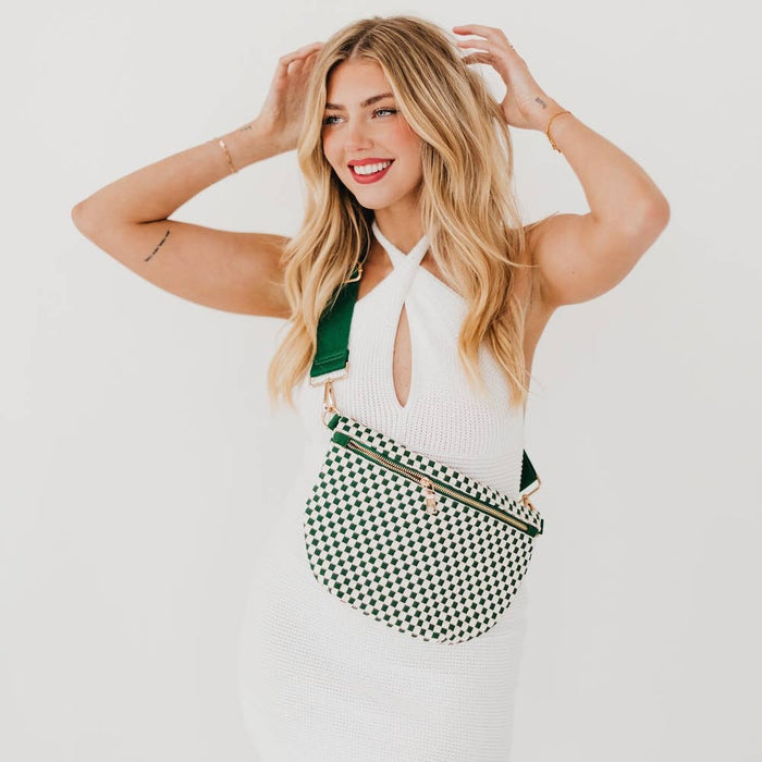 Keara Woven Crossbody Bag - Checkered Emerald