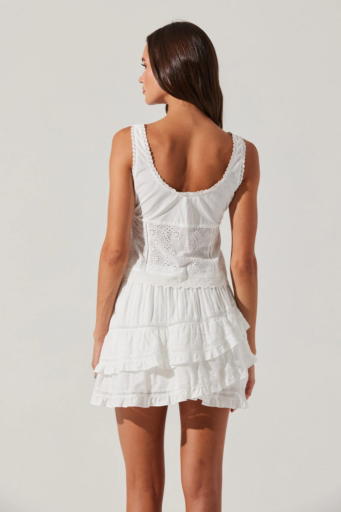 Kensley Eyelet Tiered Mini Skirt - White