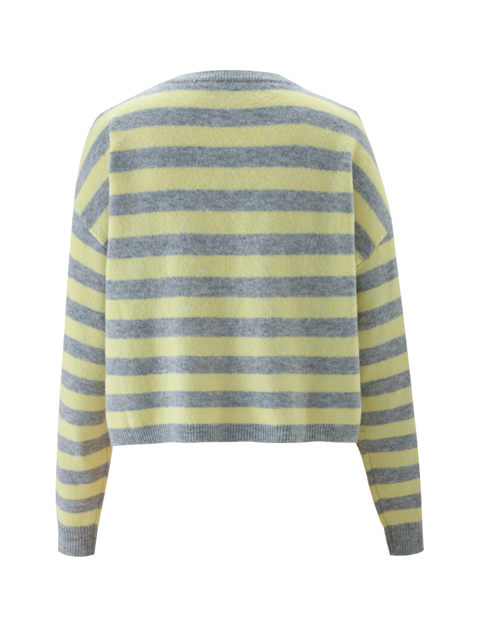 The KOA JUMPER by TIGERMIST features an oversized fit with horizontal yellow and grey stripes, shown from the back against a plain white background.