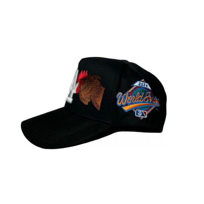 LA Double Rooster Black Embroidered Trucker Hat