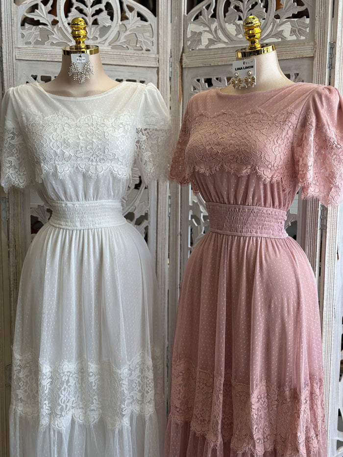 Lace Dainty Midi Dress- Stretchy,Estira