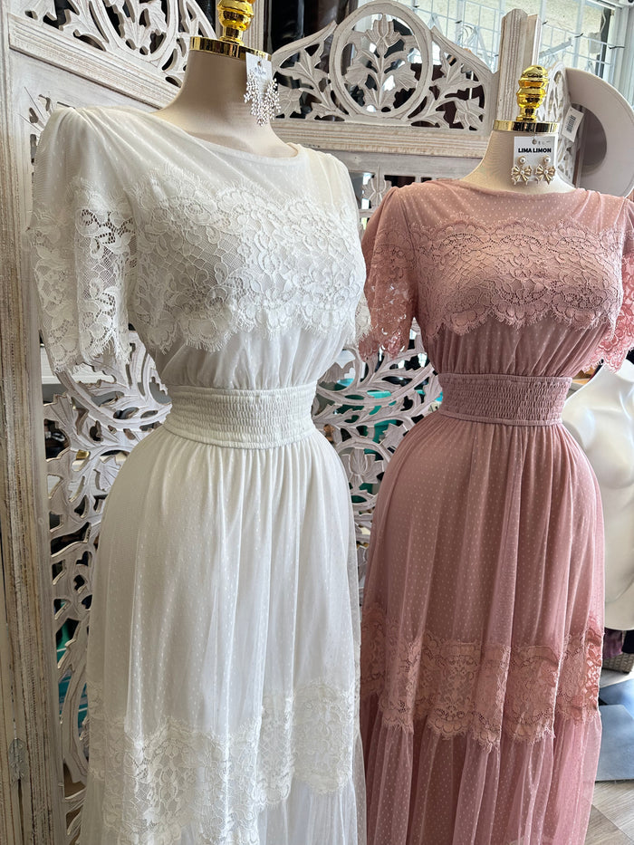 Lace Dainty Midi Dress- Stretchy,Estira