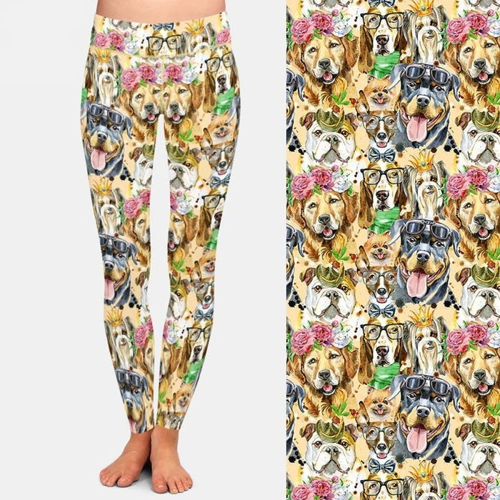 Ladies 3D Cute Dogs Printed Brushed Leggings