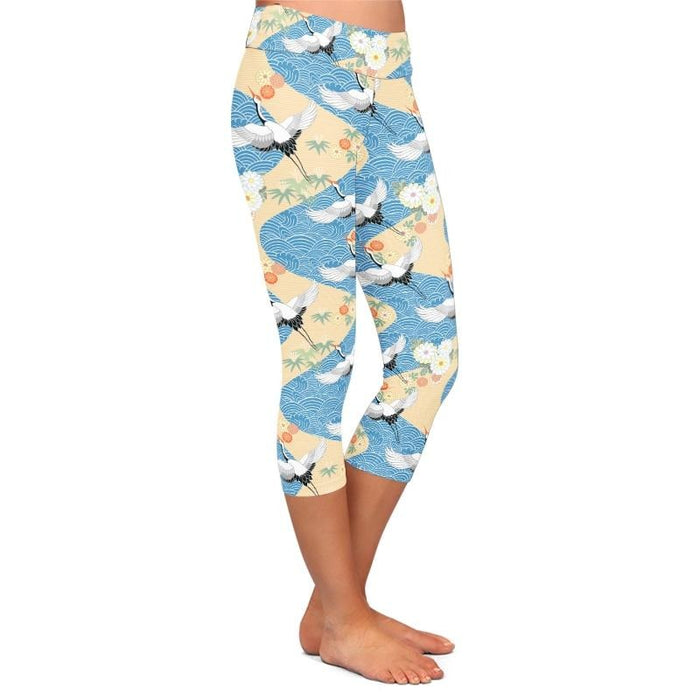 Ladies 3D Egrets Printed Capri Leggings