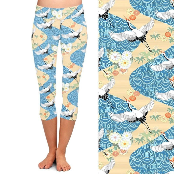 Ladies 3D Egrets Printed Capri Leggings