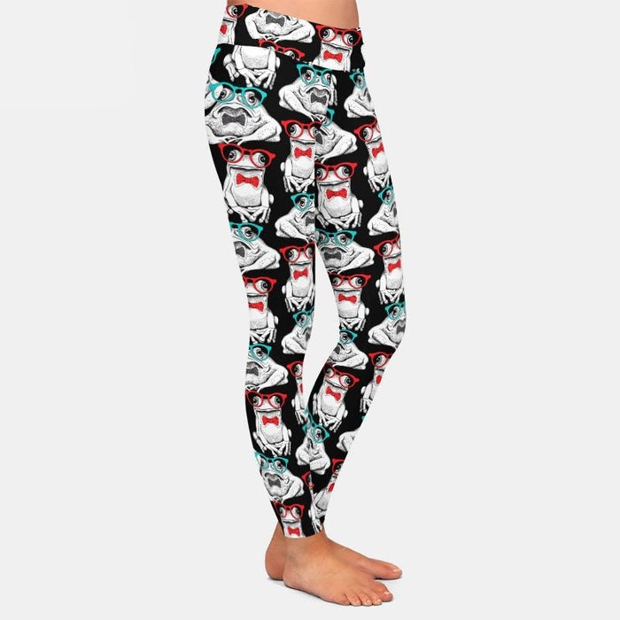 Ladies 3D Frogs In Glasses & Bow Ties Printed Leggings