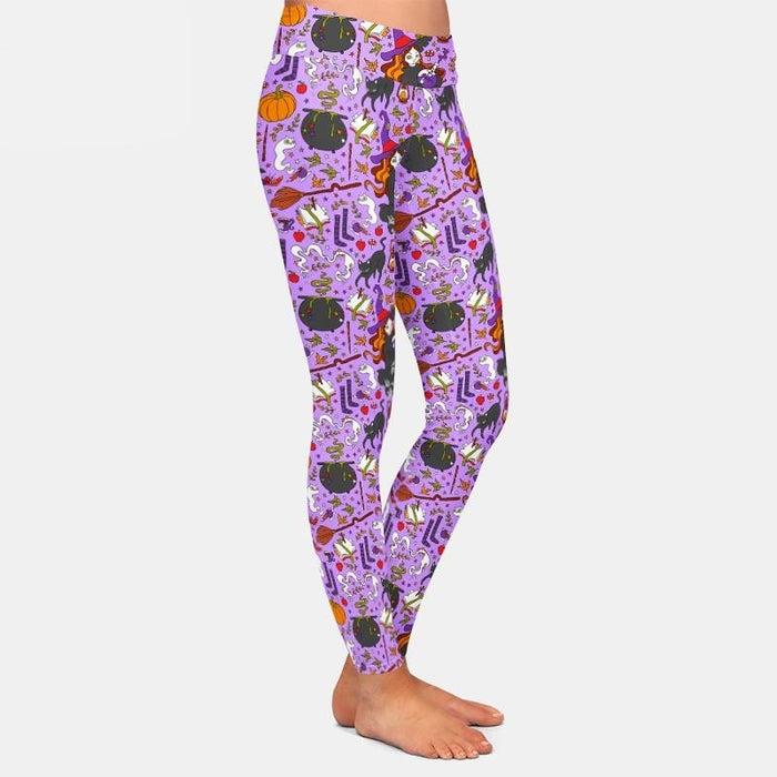 Ladies 3D Halloween Pumpkins, Cauldrons & Witches Printed Leggings