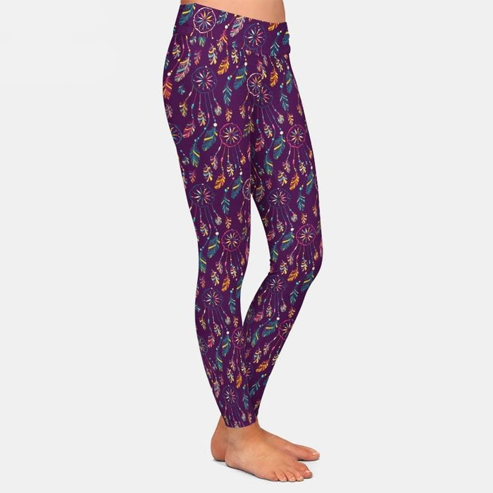 Ladies 3D Printed Purple Dreamcatcher Leggings