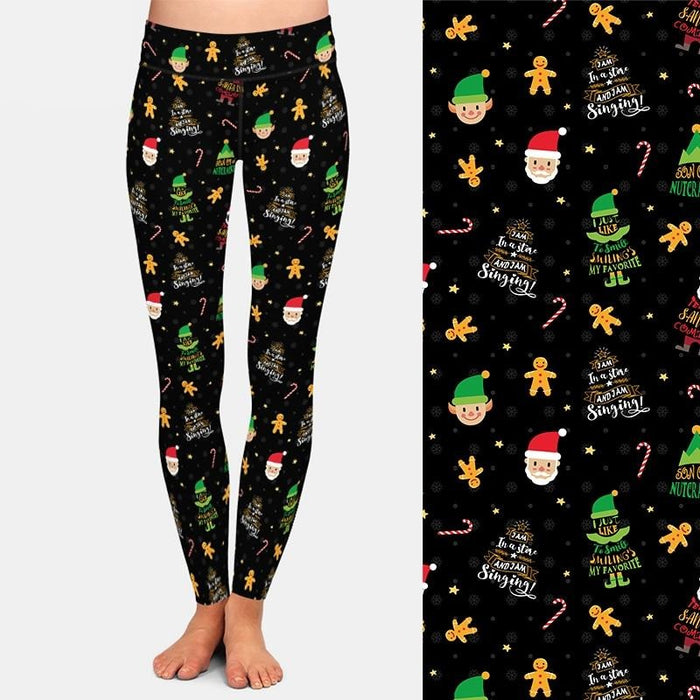 Ladies Christmas Elf Printed Leggings